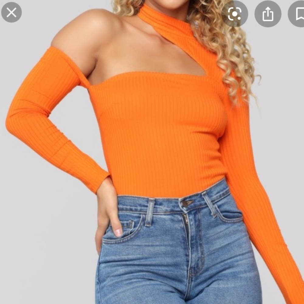 Orange Fashionnova one shoulder cut out bodysuit